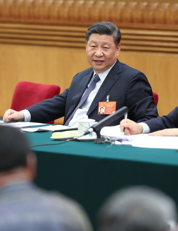 　　3月5日，中共中央总书记、国家主席、中央军委主席习近平参加十三届全国人大二次会议内蒙古代表团的审议。